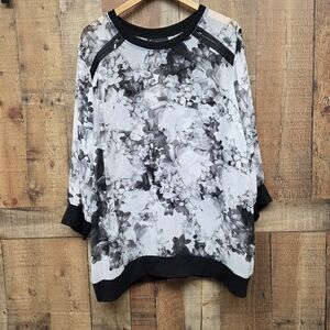 Lane Bryant Womens Sheer Black White Floral Top Blouse Plus Size 22/24 New